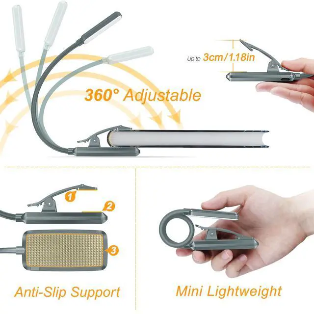 Alt view image 5 of 7 - 9 LED Rechargeable Book Light for Reading in Bed | Eye Caring 3 Color Temps,Stepless Dimming Brightness,80 Hrs Runtime Small Lightweight Clip On Book Reading Light-Pacific Blue