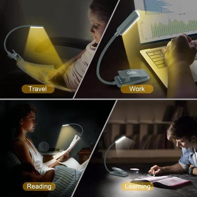 Alt view image 7 of 7 - 9 LED Rechargeable Book Light for Reading in Bed | Eye Caring 3 Color Temps,Stepless Dimming Brightness,80 Hrs Runtime Small Lightweight Clip On Book Reading Light-Pacific Blue