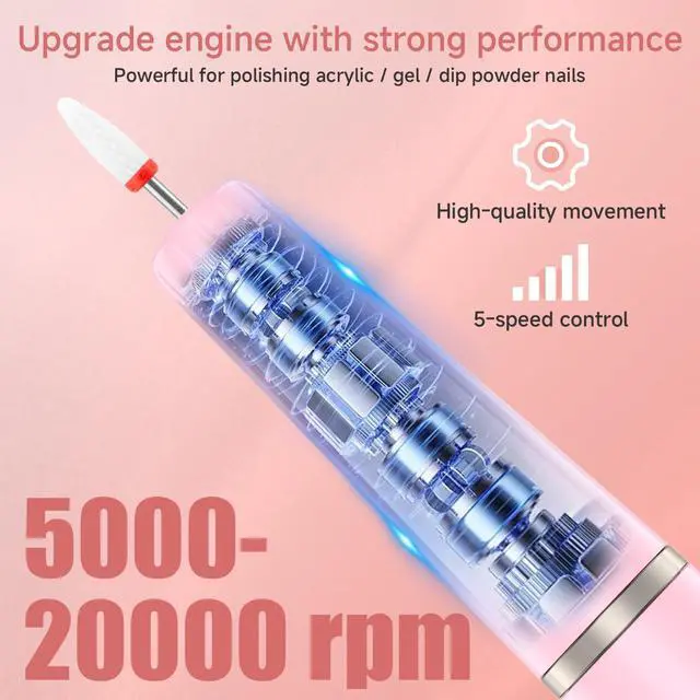 Alt view image 4 of 7 - Electric Nail Filer, Professional Nail Drill Kit, Electric Nail Drill Kit, Portable File for Acrylic Gel Nails, Cordless Nail File Electric Manicure Pedicure Tools with Drill Bits for Home Salon