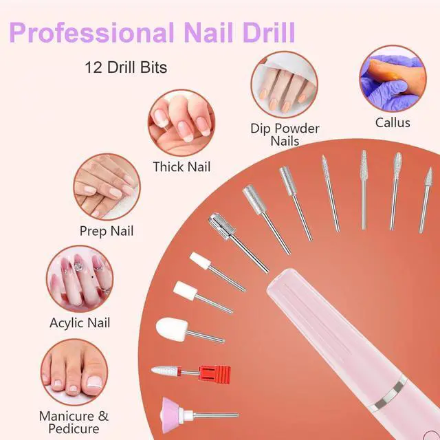 Alt view image 2 of 7 - Electric Nail Filer, Professional Nail Drill Kit, Electric Nail Drill Kit, Portable File for Acrylic Gel Nails, Cordless Nail File Electric Manicure Pedicure Tools with Drill Bits for Home Salon