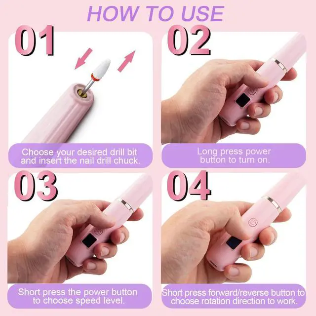 Alt view image 5 of 7 - Electric Nail Filer, Professional Nail Drill Kit, Electric Nail Drill Kit, Portable File for Acrylic Gel Nails, Cordless Nail File Electric Manicure Pedicure Tools with Drill Bits for Home Salon