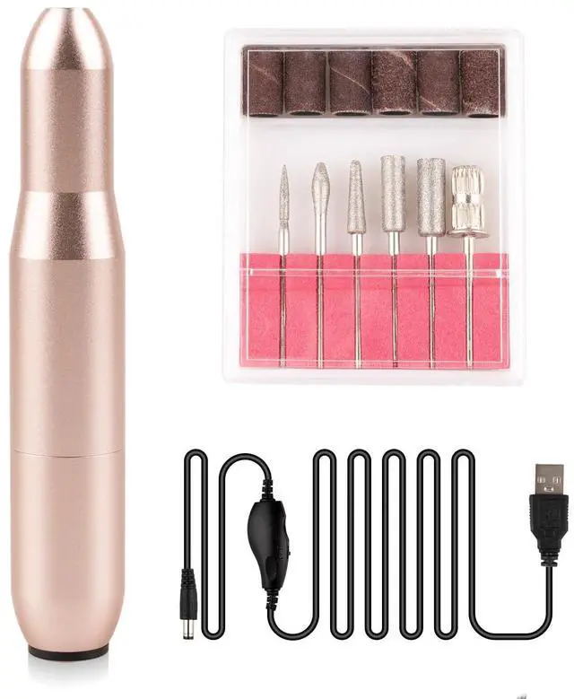 Main image of Electric Nail Drill Set for Acrylic Manicure Pedicure Tools | Aluminum Body, Pink Gold Compact Design, Multi Drill Bits Sanding Bands, Low Noise, Fit Home Salon Nail Care Tasks
