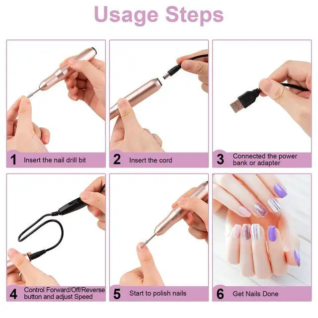 Alt view image 4 of 7 - Electric Nail Drill Set for Acrylic Manicure Pedicure Tools | Aluminum Body, Pink Gold Compact Design, Multi Drill Bits Sanding Bands, Low Noise, Fit Home Salon Nail Care Tasks
