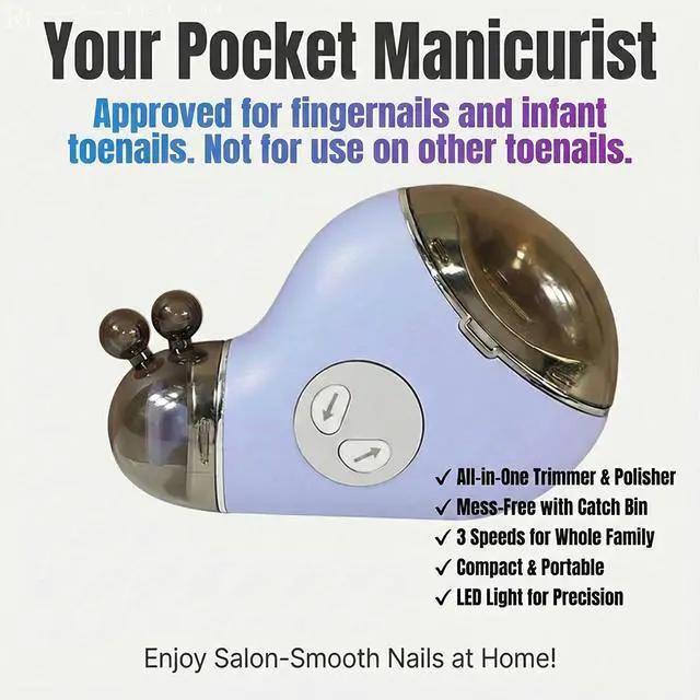 Alt view image 2 of 7 - Electric Nail Clippers & Polisher - Safe Automatic 2-in-1 Fingernail Trimmer & File with LED Light, 3 Speeds, USB Rechargeable, Built-in Nail-Chip Storage for Kids & Seniors & Nail Art, White
