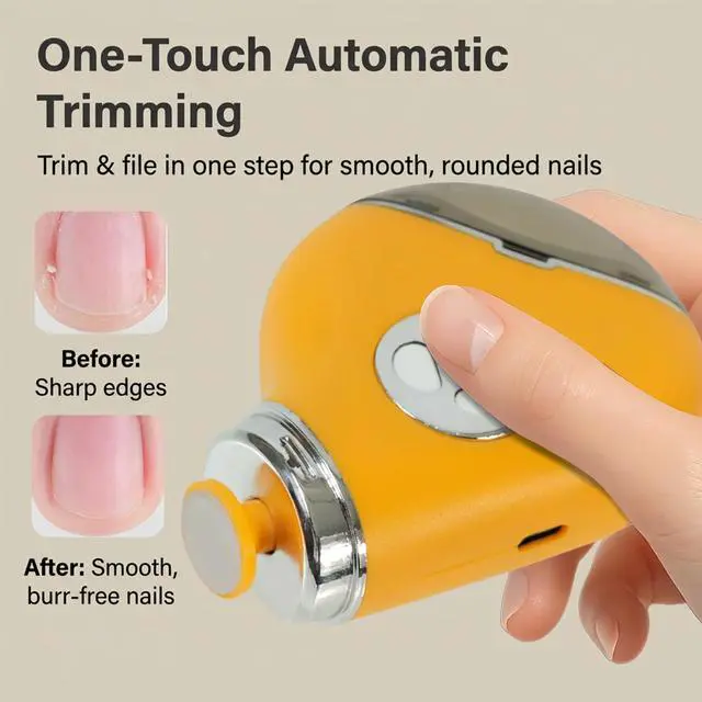 Alt view image 3 of 7 - Electric Nail Clippers & Polisher - Safe Automatic 2-in-1 Fingernail Trimmer & File with LED Light, 3 Speeds, USB Rechargeable, Built-in Nail-Chip Storage for Kids & Seniors & Nail Art, White