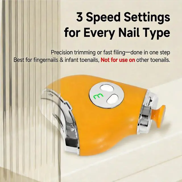 Alt view image 4 of 7 - Electric Nail Clippers & Polisher - Safe Automatic 2-in-1 Fingernail Trimmer & File with LED Light, 3 Speeds, USB Rechargeable, Built-in Nail-Chip Storage for Kids & Seniors & Nail Art, White
