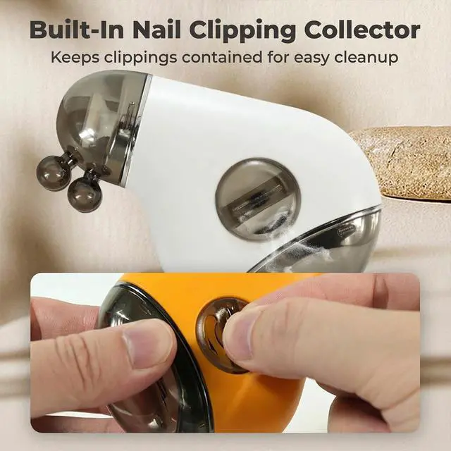 Alt view image 6 of 7 - Electric Nail Clippers & Polisher - Safe Automatic 2-in-1 Fingernail Trimmer & File with LED Light, 3 Speeds, USB Rechargeable, Built-in Nail-Chip Storage for Kids & Seniors & Nail Art, White