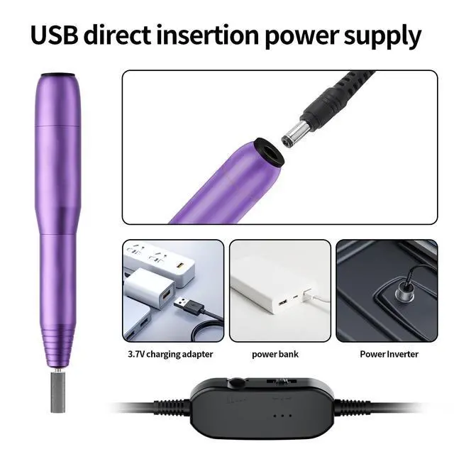 Alt view image 7 of 7 - Professional Electric Nail Drill Kit - Variable Speed Control for Acrylic & Gel Nails, Manicure & Pedicure | Includes 6 Grinding Bits, Quiet & Smooth Operation (Purple)