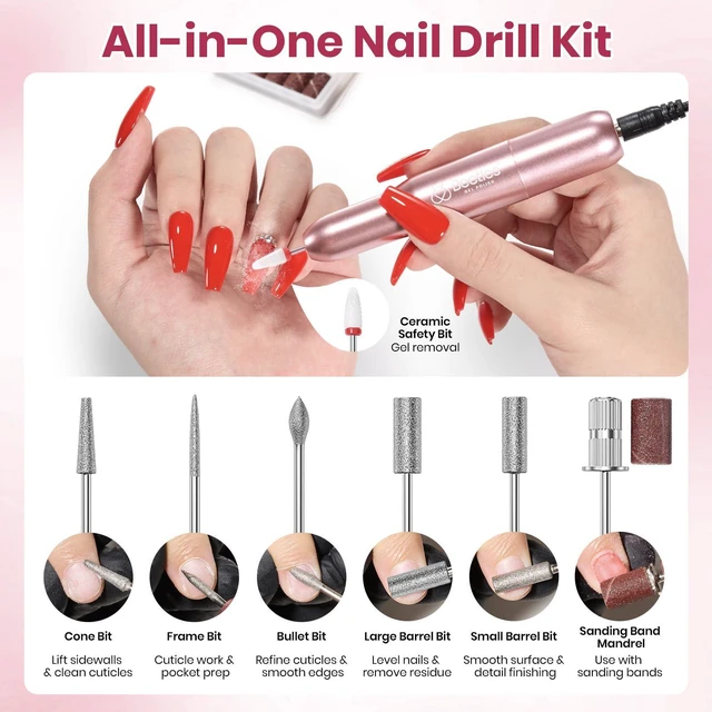 Alt view image 4 of 7 - Beetles Electric Nail Drill Kit, 7 Drill Bit 0-12000 RPM Electric Nail File | Nail File Drill for Nail Extensions Gel Polish Removal, Prep Cuticle Care Drill Nails Machine, DIY Manicure Pedicure Tools
