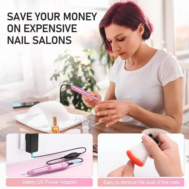 Alt view image 7 of 7 - Portable Electric Nail Drill File Machine with Acrylic Nail Kit Set | Professional 20000rpm Manicure Pedicure with Sanding Bands Brush for Nail Art Gel Nail Polish Tips Clippers