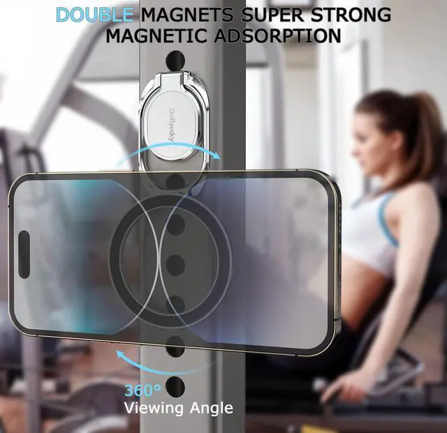 Alt view image 3 of 7 - Magnetic Phone Grip Holder Kickstand, Gym Double Adjustable Finger Ring Grip and Stand, Compatible with PopSockets MagSafe Ring Removable for iPhone (Silver)