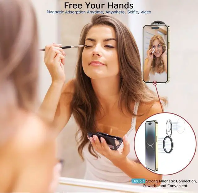 Alt view image 2 of 7 - Magnetic Phone Grip Holder Kickstand, Gym Double Adjustable Finger Ring Grip and Stand, Compatible with PopSockets MagSafe Ring Removable for iPhone (Silver)