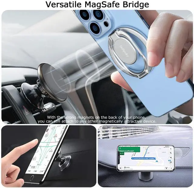 Alt view image 4 of 7 - Magnetic Phone Grip Holder Kickstand, Gym Double Adjustable Finger Ring Grip and Stand, Compatible with PopSockets MagSafe Ring Removable for iPhone (Silver)