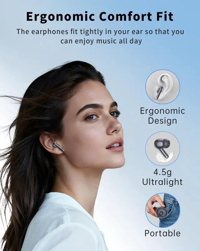 Alt view image 7 of 7 - Wireless Earbuds, Bluetooth 5.4 Headphones with 50H Playback, Deep Bass Stereo Ear Buds Clear Calls with LED Power Display, IPX7 Waterproof, in-Ear Earphones with Mic for Phone/Android/iPad, Black