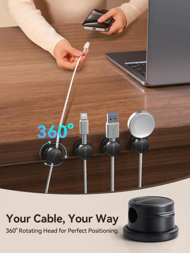 Alt view image 2 of 7 - 6pc Magnetic Cable Clips Cord Organizer Cord Holder for Nightstand | Desk Cable Management,360° Rotatable,3M Adhesive Wire Holder,for Home Office Dorm Desk Phone Charger Car Wall,Black