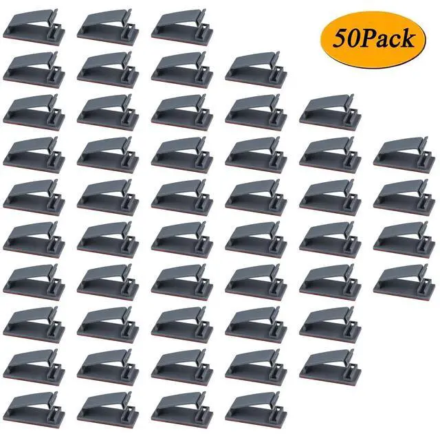 Alt view image 7 of 7 - 50Pcs Self Adhesive Cable Management Clips, Cable Organizers Wire Clips Cord Holder for TV PC Ethernet Cable Under Desk Home Office (Grey)