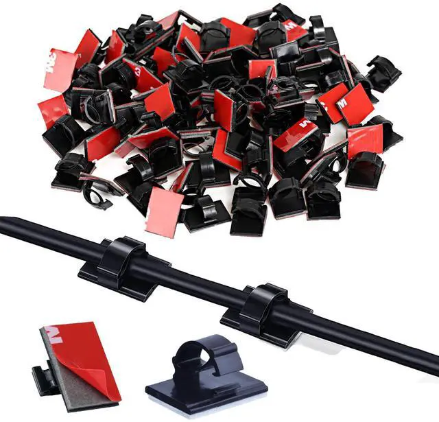 Main image of 100Pcs Adhesive Cable Clips | Strong Self-Adhesive Cord Organizer, Wire Management Clips for Office, Home, Car