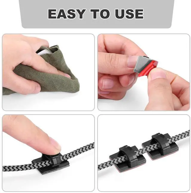 Alt view image 3 of 6 - 100Pcs Adhesive Cable Clips | Strong Self-Adhesive Cord Organizer, Wire Management Clips for Office, Home, Car