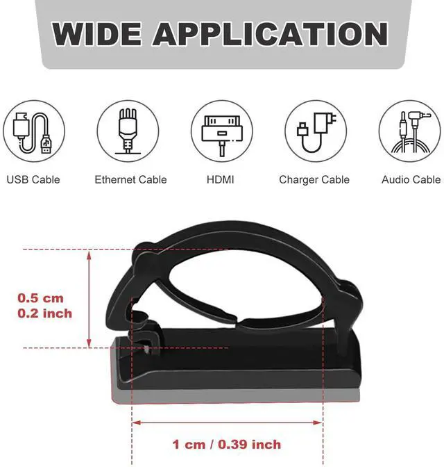 Alt view image 2 of 6 - 100Pcs Adhesive Cable Clips | Strong Self-Adhesive Cord Organizer, Wire Management Clips for Office, Home, Car