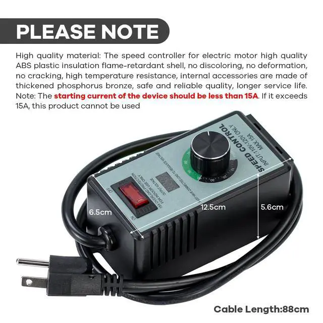Alt view image 5 of 7 - AC Motor Variable Speed Controller 120V 12A, LED Voltage Display Power Regulator for Ceiling Fans Blower Hydroponics Inline Duct Exhaust