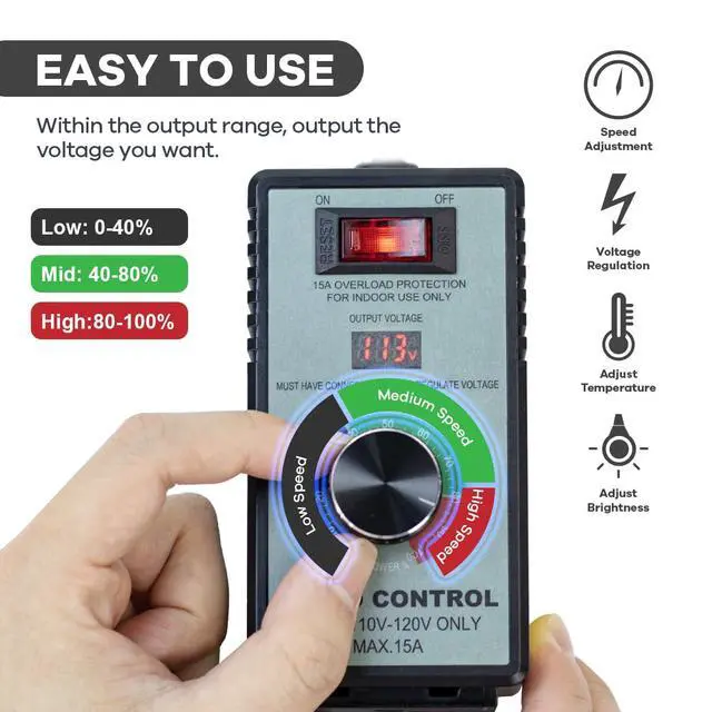 Alt view image 2 of 7 - AC Motor Variable Speed Controller 120V 12A, LED Voltage Display Power Regulator for Ceiling Fans Blower Hydroponics Inline Duct Exhaust