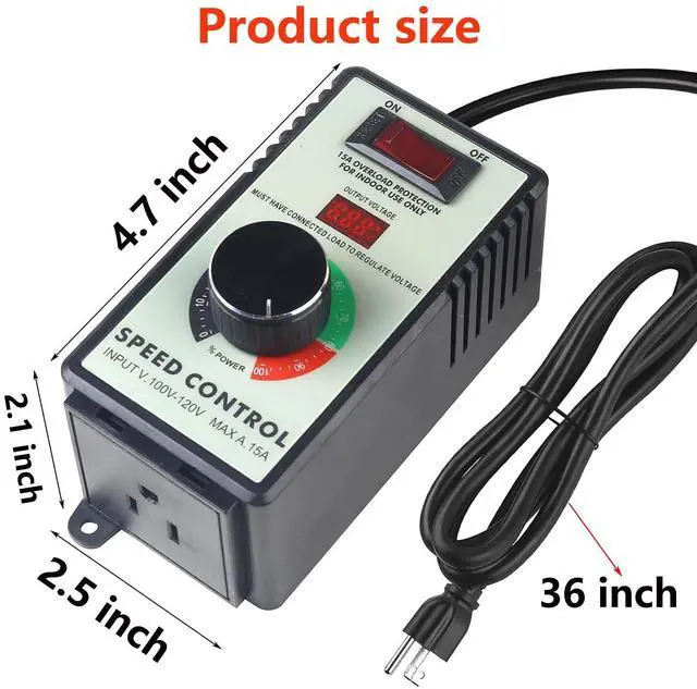 Alt view image 4 of 7 - 15A Peak AC Motor Speed Controller,120V Variable Fan Speed Controller | with Precise LED Display, Electronic Voltage Regulator for Fans, Dimmable Lights, and Small Power Tools