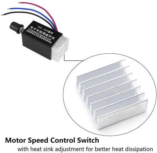 Alt view image 6 of 7 - DC Motor Speed Controller Universal DC 12V 24V 10A Electronic Stepless Speed Regulator Switch for Car Truck Fan Heater Control