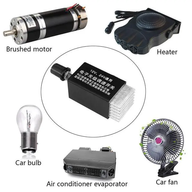 Alt view image 7 of 7 - DC Motor Speed Controller Universal DC 12V 24V 10A Electronic Stepless Speed Regulator Switch for Car Truck Fan Heater Control