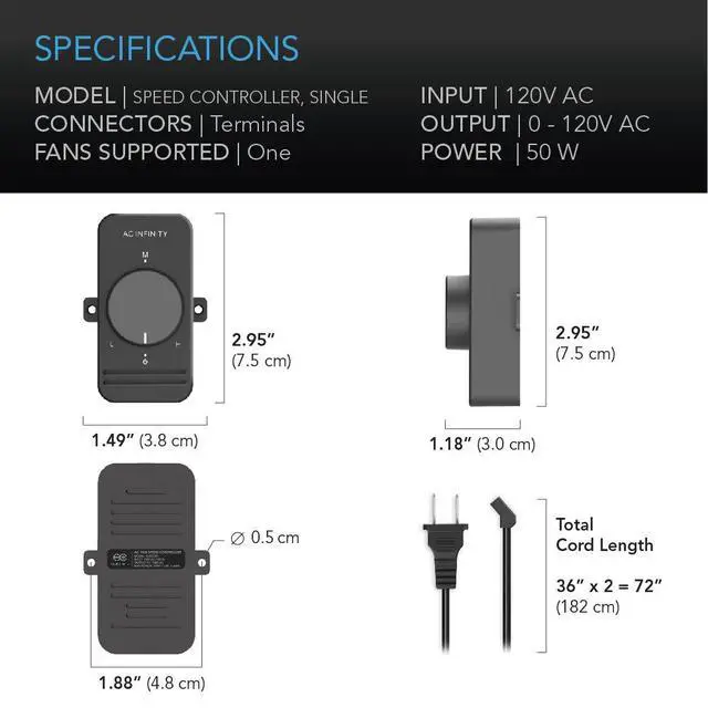 Alt view image 5 of 5 - Fan Speed Controller for 100-125V AC Axial Muffin Cooling Fans. | Single Connector, for DIY Cooling Ventilation Exhaust Projects