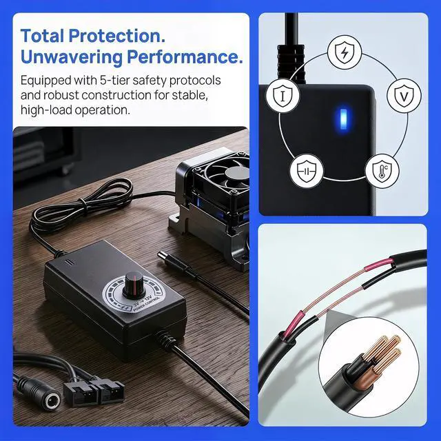 Alt view image 3 of 7 - 12V PC Fan Speed Controller, AC Plug with 2X 4-Pin Splitter Cable | 24W Power Adapter, Compatible 2/3/4-Pin, Case Cooling Project for PC Server Cabinet DVR TV Router Receiver Xbox Greenhouse