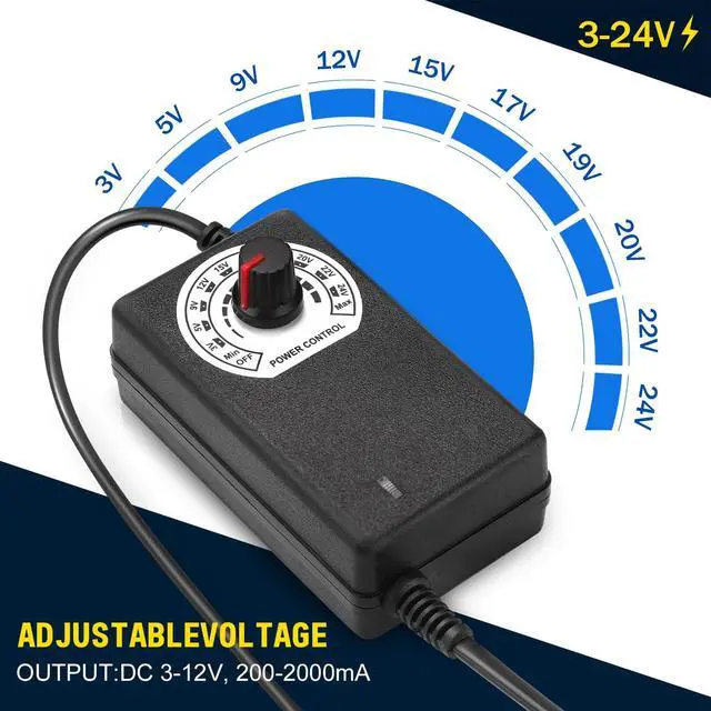 Alt view image 3 of 7 - Adjustable Fan Speed Controller 3V-24V 1A, Variable Voltage Supply | 24W AC/DC Power Adapter for Cooling Fan, DC Motor & LED Strip Lights | Universal Replacement Power Converter