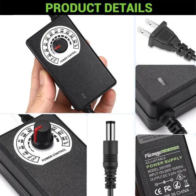Alt view image 2 of 7 - Adjustable Fan Speed Controller 3V-24V 1A, Variable Voltage Supply | 24W AC/DC Power Adapter for Cooling Fan, DC Motor & LED Strip Lights | Universal Replacement Power Converter