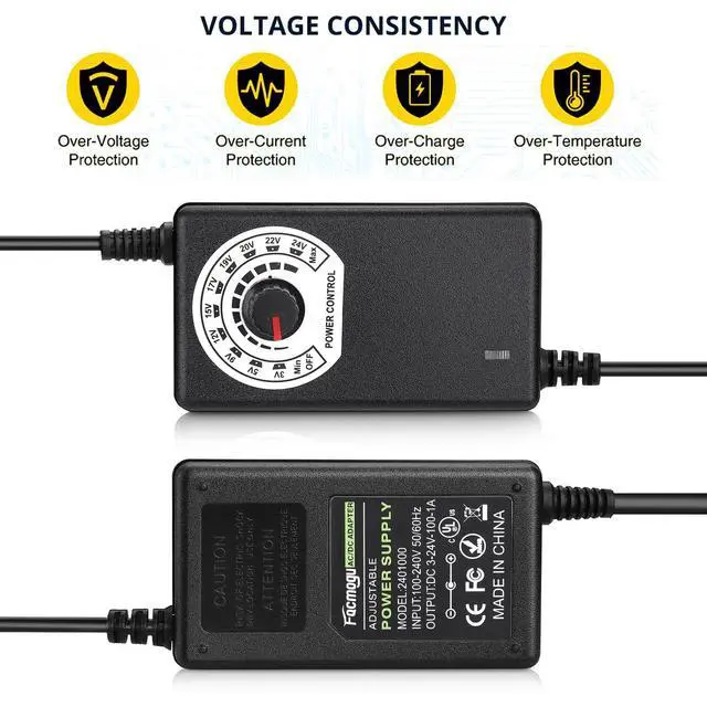 Alt view image 5 of 7 - Adjustable Fan Speed Controller 3V-24V 1A, Variable Voltage Supply | 24W AC/DC Power Adapter for Cooling Fan, DC Motor & LED Strip Lights | Universal Replacement Power Converter
