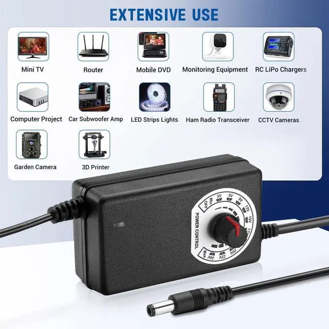 Alt view image 6 of 7 - Adjustable Fan Speed Controller 3V-24V 1A, Variable Voltage Supply | 24W AC/DC Power Adapter for Cooling Fan, DC Motor & LED Strip Lights | Universal Replacement Power Converter