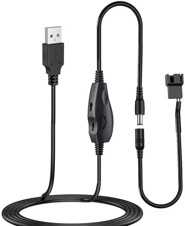 Main image of 12V PC Fan Speed Controller, USB to 4-Pin Splitter Cable | Long Wire Power Adapter, Compatible 2/3/4-Pin, Cooling Project for PC Server Cabinet DVR TV Router Receiver Xbox Greenhouse