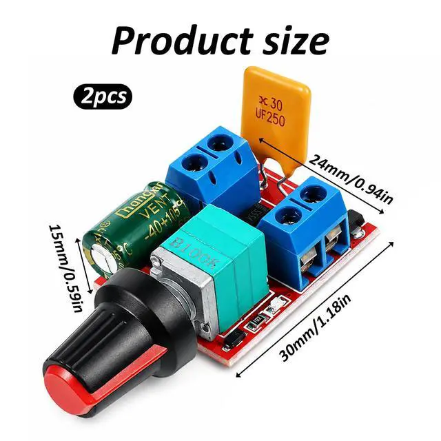 Alt view image 4 of 7 - Mini Motor PWM Speed Controller 12V Mini Speed Controller | Small LED Dimmer MotorSpeeds Controllers 5A 90W 3V 6V 12V 24V 35V Adjustable Driver Switchfor Fan DIY Projects (2PCS)