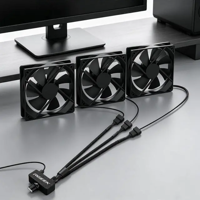 Alt view image 4 of 6 - PC Fan Controller Supports 4 Pin Fans, Fan Speed Hub | with 4 Pin 1 to 3 Splitter, Powered by 5V USB C, MAX 8W for 12V Computer NAS Server Fans