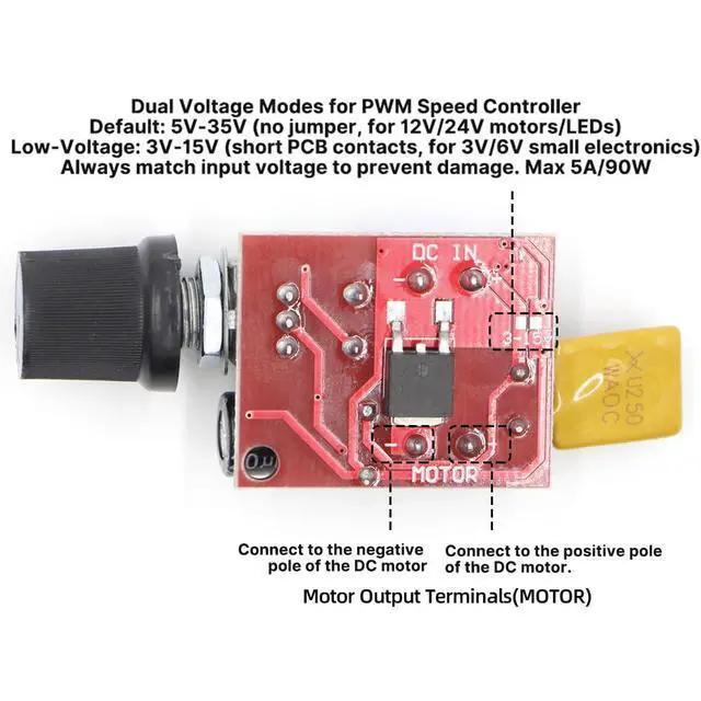 Alt view image 3 of 7 - PWM DC Motor Speed Controller 5A 3V-35V Speed Control Switch LED Dimmer for DC Brush Motor Fan DIY Projects (2PCS)