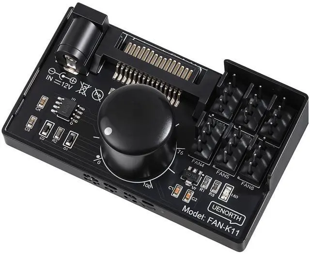 Main image of 4 Pin PWM Fan Controller Hub 12V 6 Fans Supported PC Fan Adapter Hub Powered Adjustable Speed Knob with Max Total 60W 5A Output for Fans Cooling
