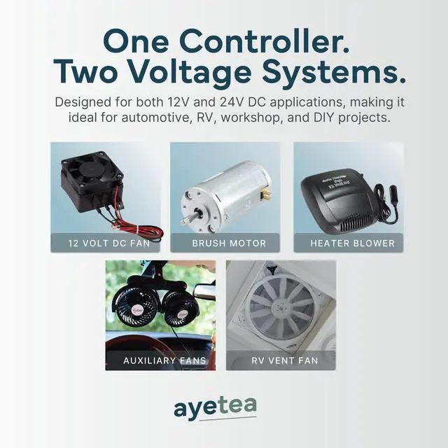 Alt view image 5 of 7 - Motor Speed Controller, PWM, DC Variable Speed Fan 12V 24V 10A, 1-Pack | Built-in heatsink for reliable cooling. Color-coded wires for easy install. Great for fans, blowers, heaters & small motors.
