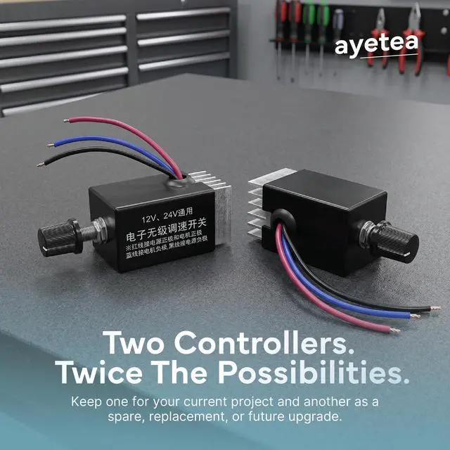 Alt view image 7 of 7 - Motor Speed Controller, PWM, DC Variable Speed Fan 12V 24V 10A, 1-Pack | Built-in heatsink for reliable cooling. Color-coded wires for easy install. Great for fans, blowers, heaters & small motors.