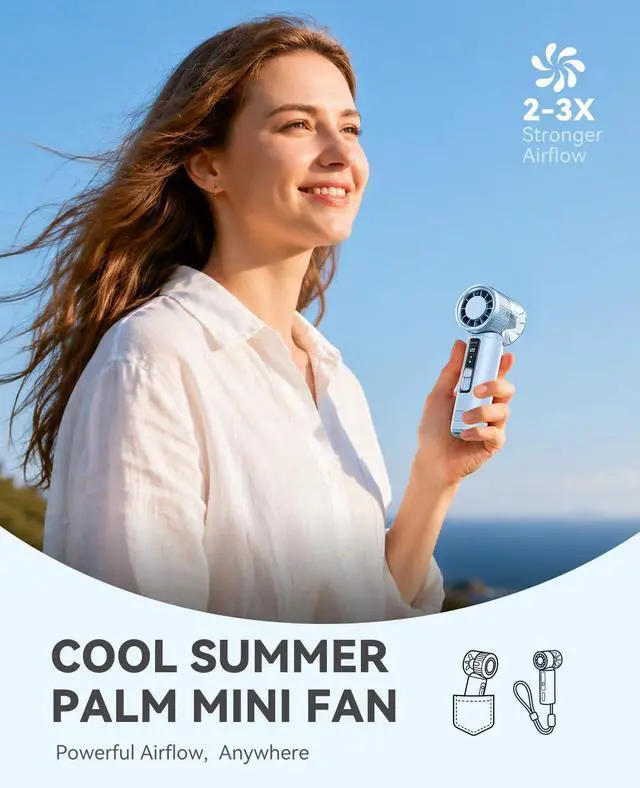 Alt view image 2 of 7 - Portable Handheld Mini Turbo Fan with Ice Cooling, MiFan Blue | 120 Speed Adjustable, 15600RPM Turbo Airflow, 9H MAX, LED Display, USB-C Rechargeable, Compact & Lightweight for Travel, etc
