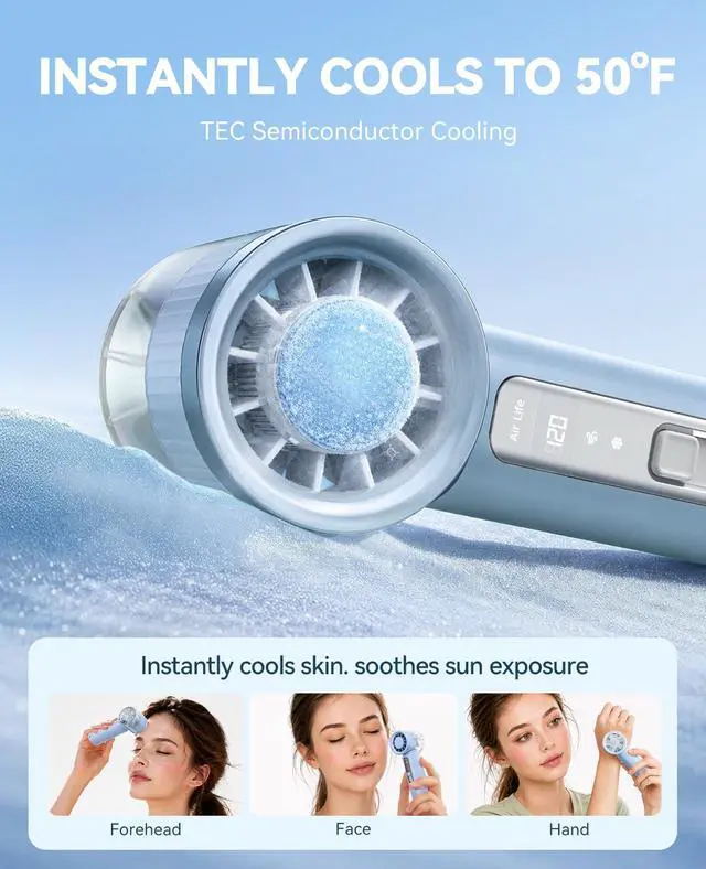 Alt view image 3 of 7 - Portable Handheld Mini Turbo Fan with Ice Cooling, MiFan Blue | 120 Speed Adjustable, 15600RPM Turbo Airflow, 9H MAX, LED Display, USB-C Rechargeable, Compact & Lightweight for Travel, etc