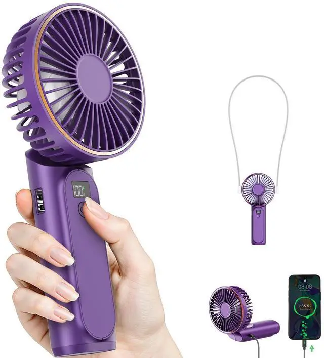 Main image of Portable Handheld Fan, 4000mAh, 180 Adjustable, 6 Speed Wind, USB Rechargeable Foldable Fan with Real-Time Electricity Display