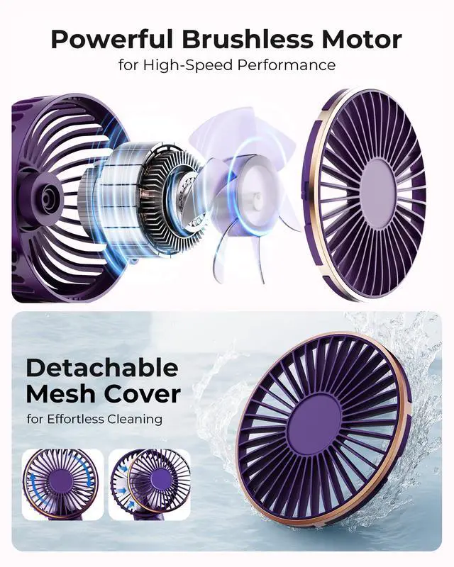 Alt view image 6 of 7 - Portable Handheld Fan, 4000mAh, 180 Adjustable, 6 Speed Wind, USB Rechargeable Foldable Fan with Real-Time Electricity Display