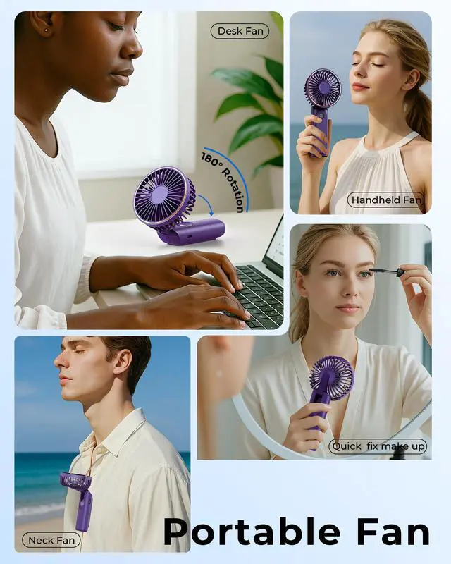 Alt view image 7 of 7 - Portable Handheld Fan, 4000mAh, 180 Adjustable, 6 Speed Wind, USB Rechargeable Foldable Fan with Real-Time Electricity Display
