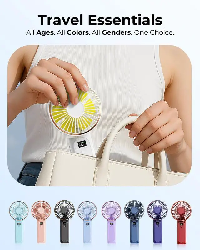 Alt view image 6 of 7 - Portable Handheld Fan, Portable Fan Rechargeable, 4000mAh, 180° Adjustable, 6 Speed Wind, Display Electricity in Real Time, USB Rechargeable Foldable F an, Quiet Personal Fan with Power Bank