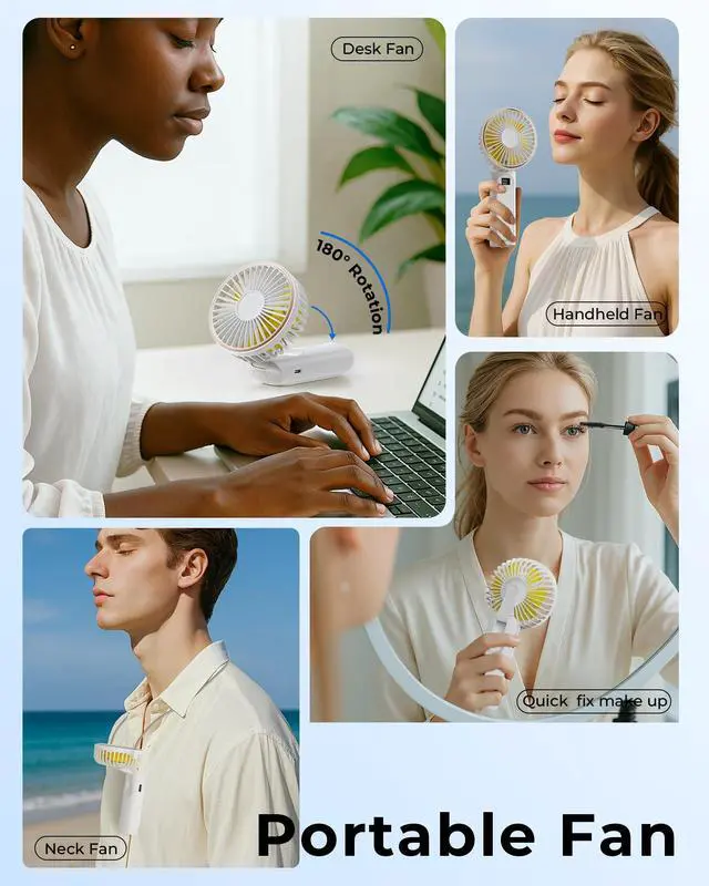 Alt view image 7 of 7 - Portable Handheld Fan, Portable Fan Rechargeable, 4000mAh, 180° Adjustable, 6 Speed Wind, Display Electricity in Real Time, USB Rechargeable Foldable F an, Quiet Personal Fan with Power Bank