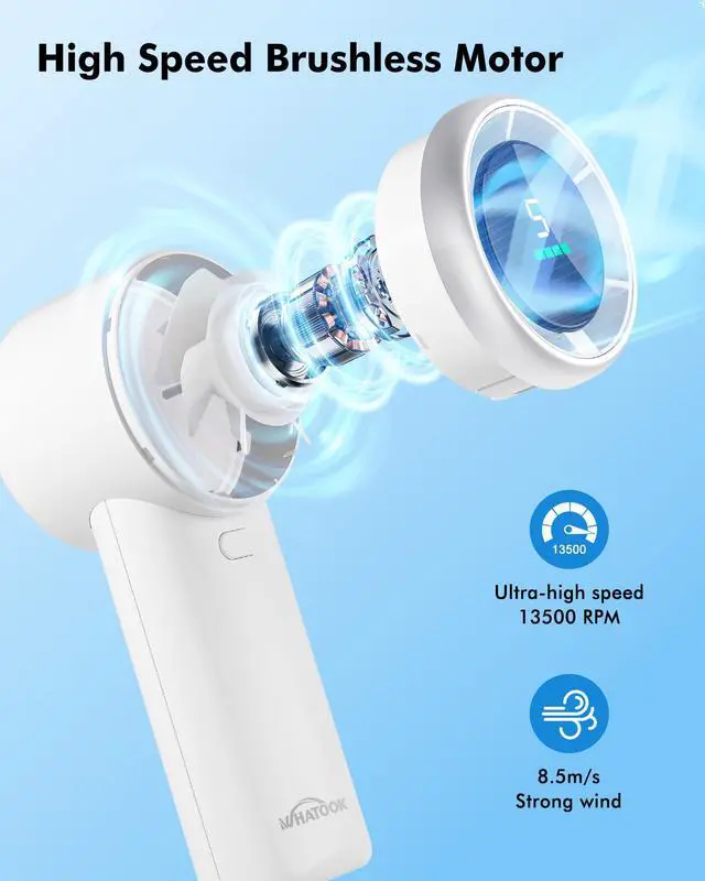 Alt view image 3 of 6 - Portable Handheld Mini Fan: High Speed Cooling Fan, 10 Hours Battery Life, USB Rechargeable, Small Essentials for Women, Beach Travel, Vacation (White)