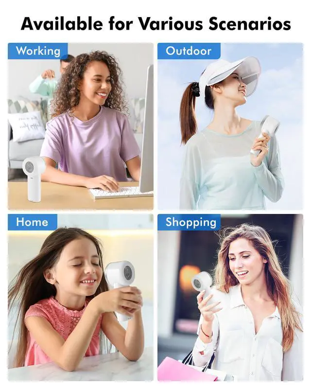 Alt view image 6 of 6 - Portable Handheld Mini Fan: High Speed Cooling Fan, 10 Hours Battery Life, USB Rechargeable, Small Essentials for Women, Beach Travel, Vacation (White)